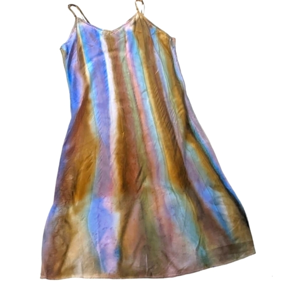 Handpainted Charmeuse satin Dress. Original. One of a kind wearable art Boho - Picture 5 of 16